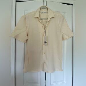 Zara Men's Cream Short Sleeve Shirt
